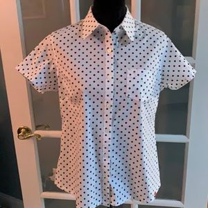 EUC Dickies Polka Dot White with Navy and Button Up Sz L, 60% cotton